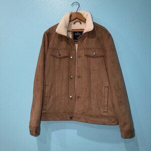 Hollister Brown Epic Flex Button Up Faux Fur Mens Jacket Size XL